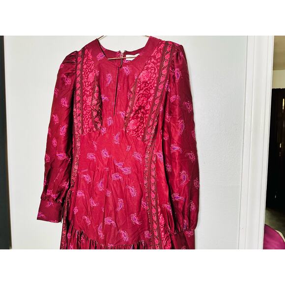 DEREK LAM COLLECTIVE Red Floral Chiffon Keyhole Neckline Parachute Sleeves Dress - Picture 6 of 16